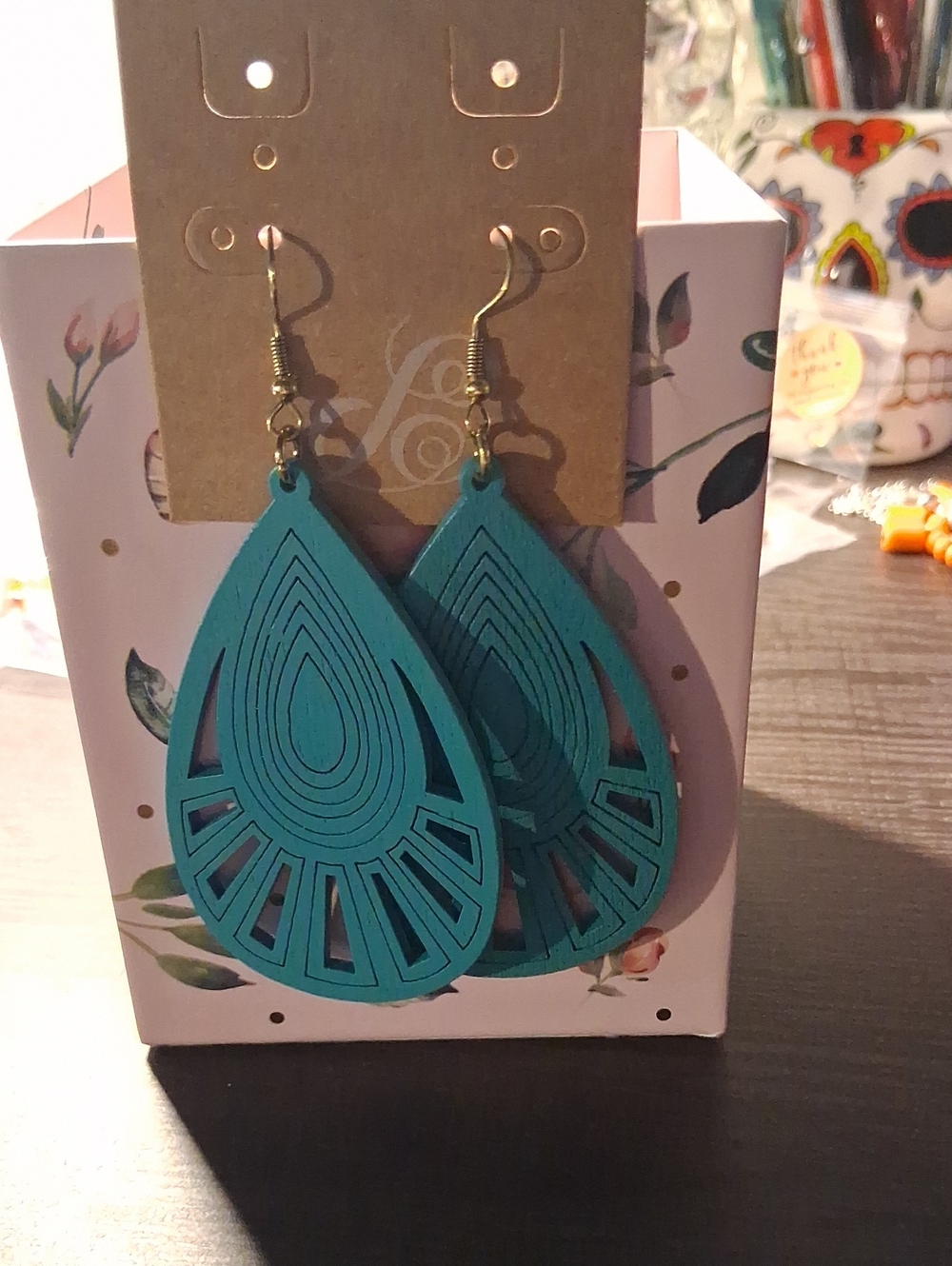 Plunder Teal Cutout Teardrop Dangle Earrings